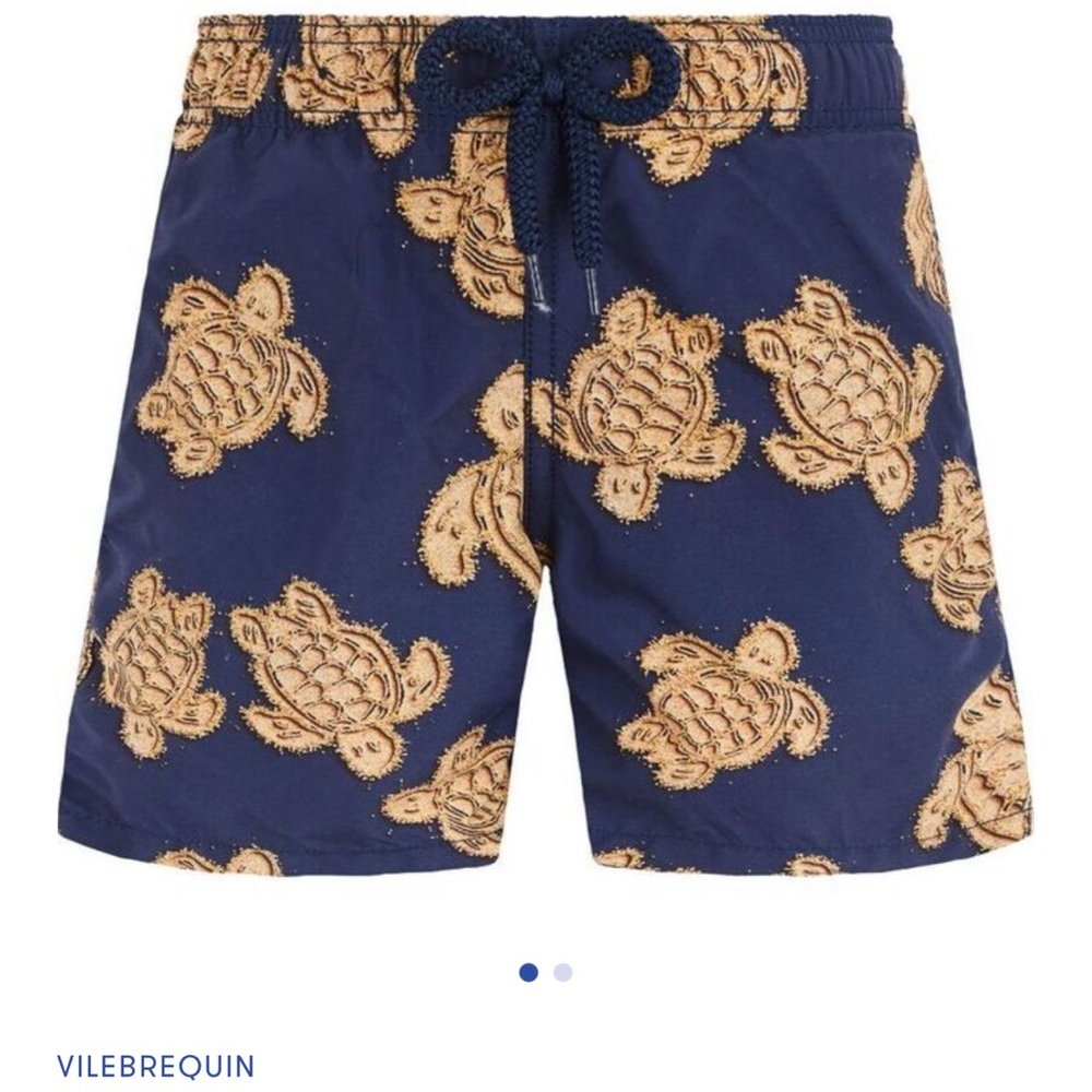 Vilebrequin Blue and Brown Turtle Pattern Swim Trunks